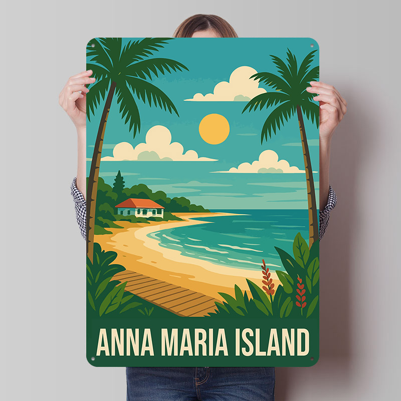 Retro Gaming Island - Pôster Metálico de Viagem Ilha Anna